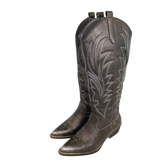 Global Win Shoes - Global Win Womens Pewter Metallic Western Cowboy Boots Pointed Toe Faux Size 9
